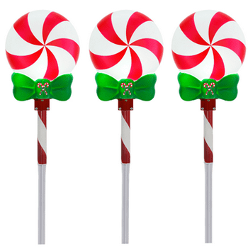 Holiday Time LED Red Striped Peppermint Plastic Garden Stake, 3 Count