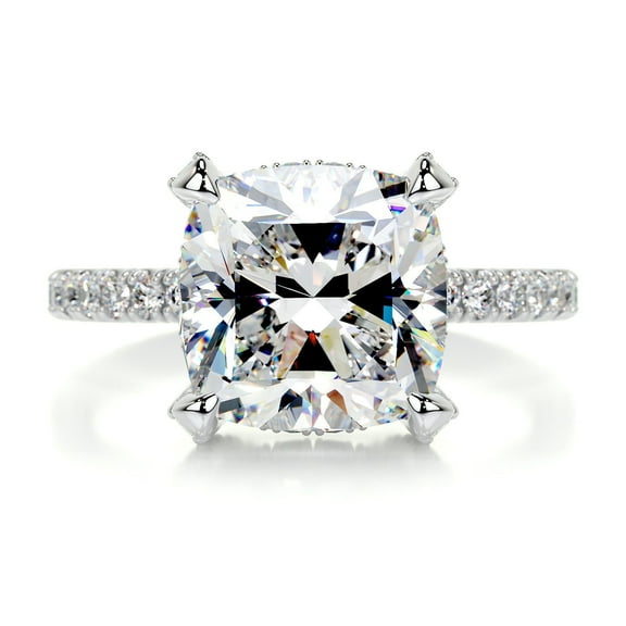 First Jewel 2.1 Ct Cushion Cut Broad Eternity Band Diamond Ring - Stunning Lab-Created Simulated Diamond in 14K White Gold Over - Perfect Engagement Ring for Women's - Ideal for Special Gifts