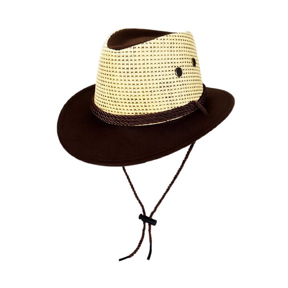 Unisex Adult Straw Cowboy Hat Small Brim Western Rope Decor Adjustable Chin Strap Summer Cap for Outdoor Travel and Vacation and Beach Trips Coffee One Size