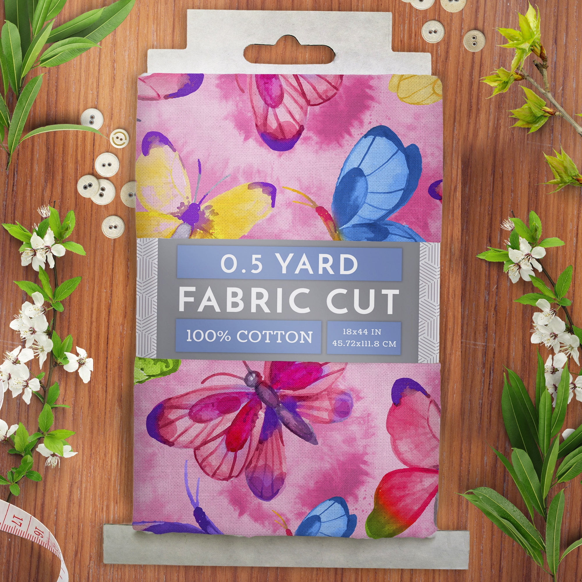 Half-Yard 100% Cotton Colorful Butterfly, Pink, 44" Wide for Quilting & Sewing by David Textiles