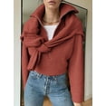 thumbnail image 5 of Womens Quarter Zip Pullover V Neck Collar Long Sleeve Ribbed Knit Loose Casual Winter Fall Sweater Copper Red L, 5 of 9