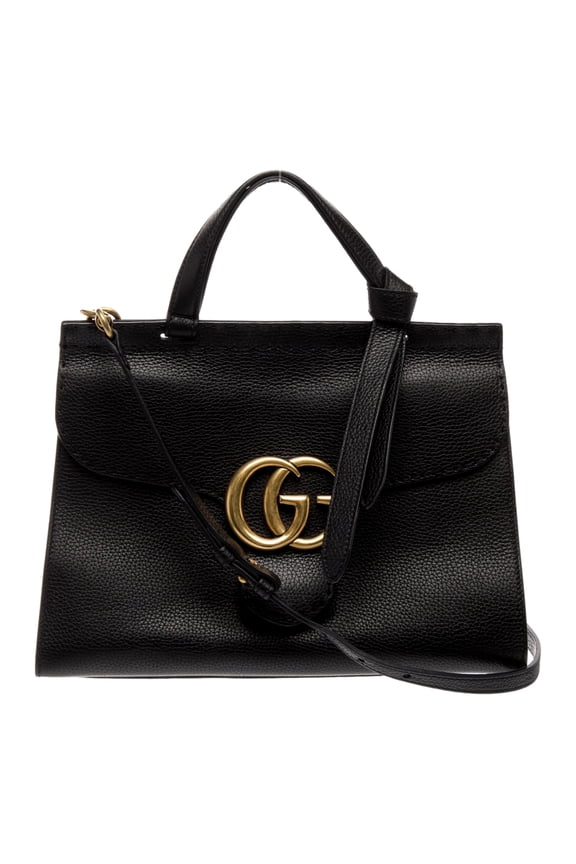 Pre-Owned Gucci GG Marmont Black Calfskin Top Handle Satchel Handbag 421890