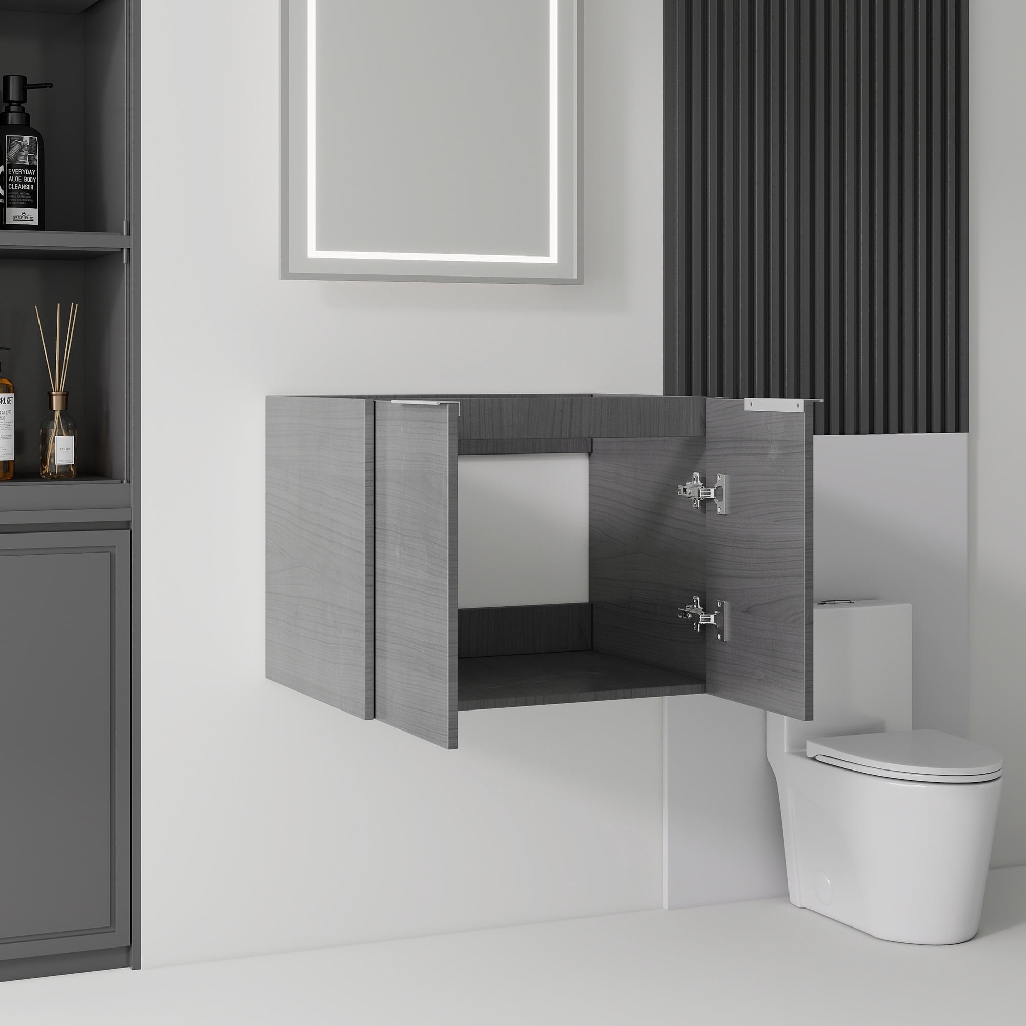Leumius 24" Floating Bathroom Vanity Cabinet,Soft-Close Double Doors,Wall-Mounted,Cabinet Only,Grey