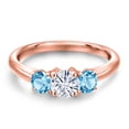 thumbnail image 3 of Gem Stone King 18K Rose Gold Plated Silver White Moissanite and Swiss Blue Topaz Engagement Ring for Women | 1.21 Cttw | Round 5MM | Gemstone Birthstone | Size 5, 3 of 7