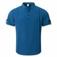 thumbnail image 1 of Camisa de Manga Corta Plisada con Botón de Cuello en V, Mezcla de Algodón de Poliéster Top de Vacaciones de Playa, Suelto para Hombres, 1 of 8