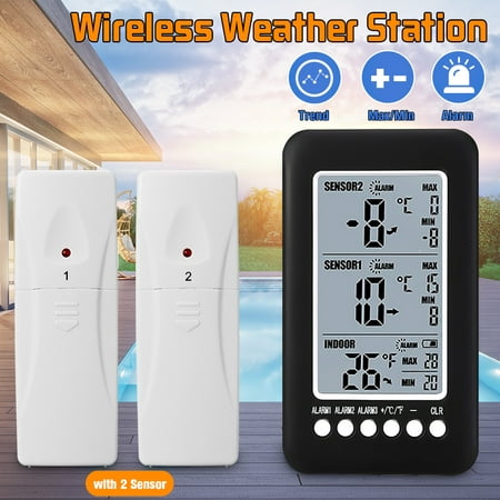 Electronic Temperature Alarm System 2 Sensor Wireless Freezer Alarm Thermometer LCD screen Indoor Outdoor New Weather (Best Electronic Weather Station)