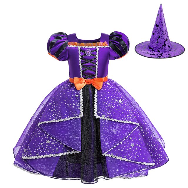 Vestido de Halloween de calabaza de fantasía para niñas, disfraz de bruja de murciélago para niños, vestido de baile de fiesta de carnaval, vestido de princesa para niños, nuevo Fivean unisex