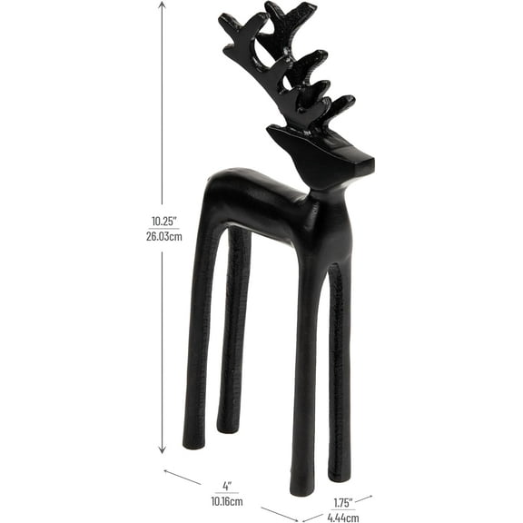 Mind Reader Modern Metal Reindeer Figurine, Sleek Aluminum Winter Holiday Decor, Rustic Contemporary Accent, Black