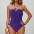 thumbnail image 2 of WREESH Women's Strapless Bandeau One Piece Swimsuit Tummy Control Ruched Tie Knot Tube Top Slim Bathing Suit Beachwear Purple, 2 of 5