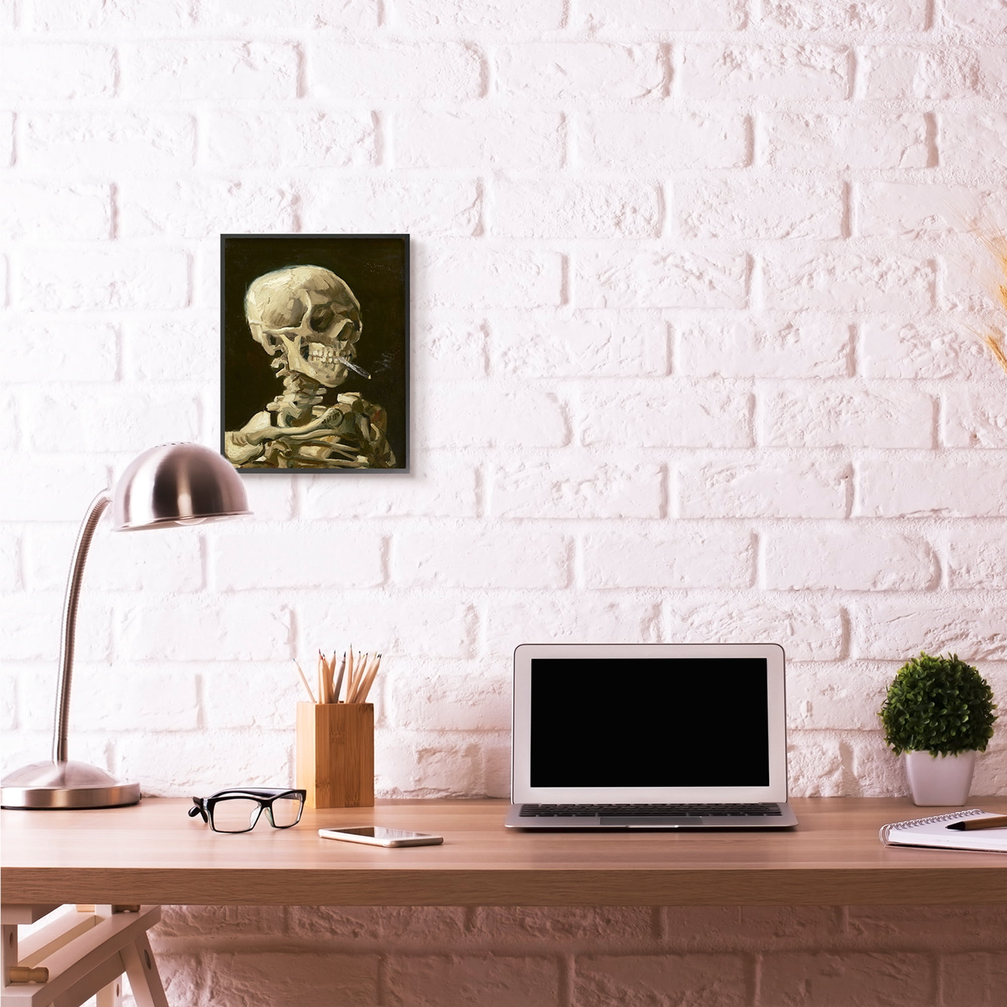 Stupell Industries Skeleton With A Smoke Tan Black Van Gogh Classical Painting Black Framed Art Print Wall Art, 11x14, by Vincent Van Gogh