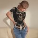 thumbnail image 3 of Balery Cyber Skeleton With Tattoos Body de cuello redondo de manga corta para mujer Tops de manga corta Tops básicos-Small, 3 of 7