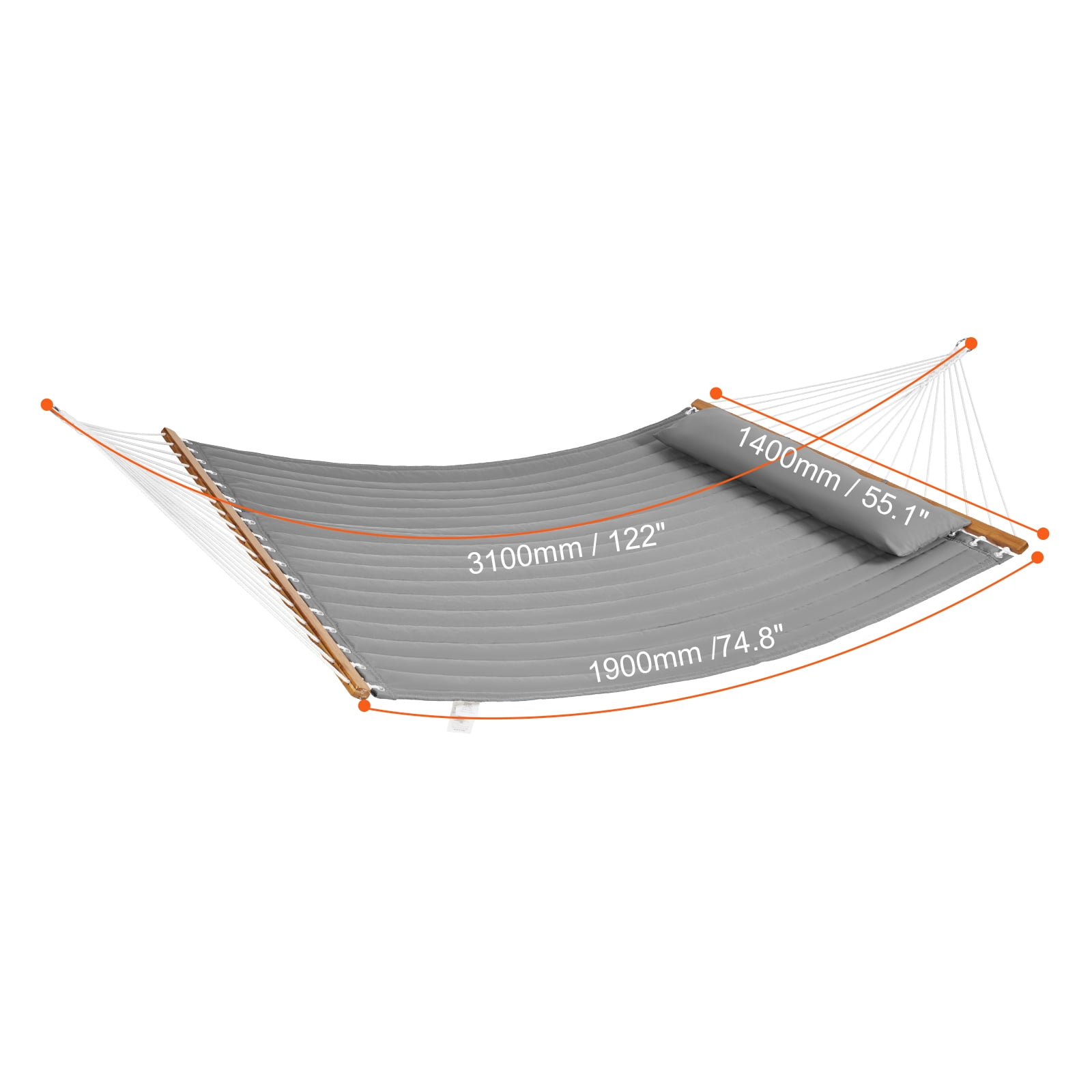 KFFKFF Double Layer Fabric Hammock with Removable Pillow Hardwood Spreader Bar