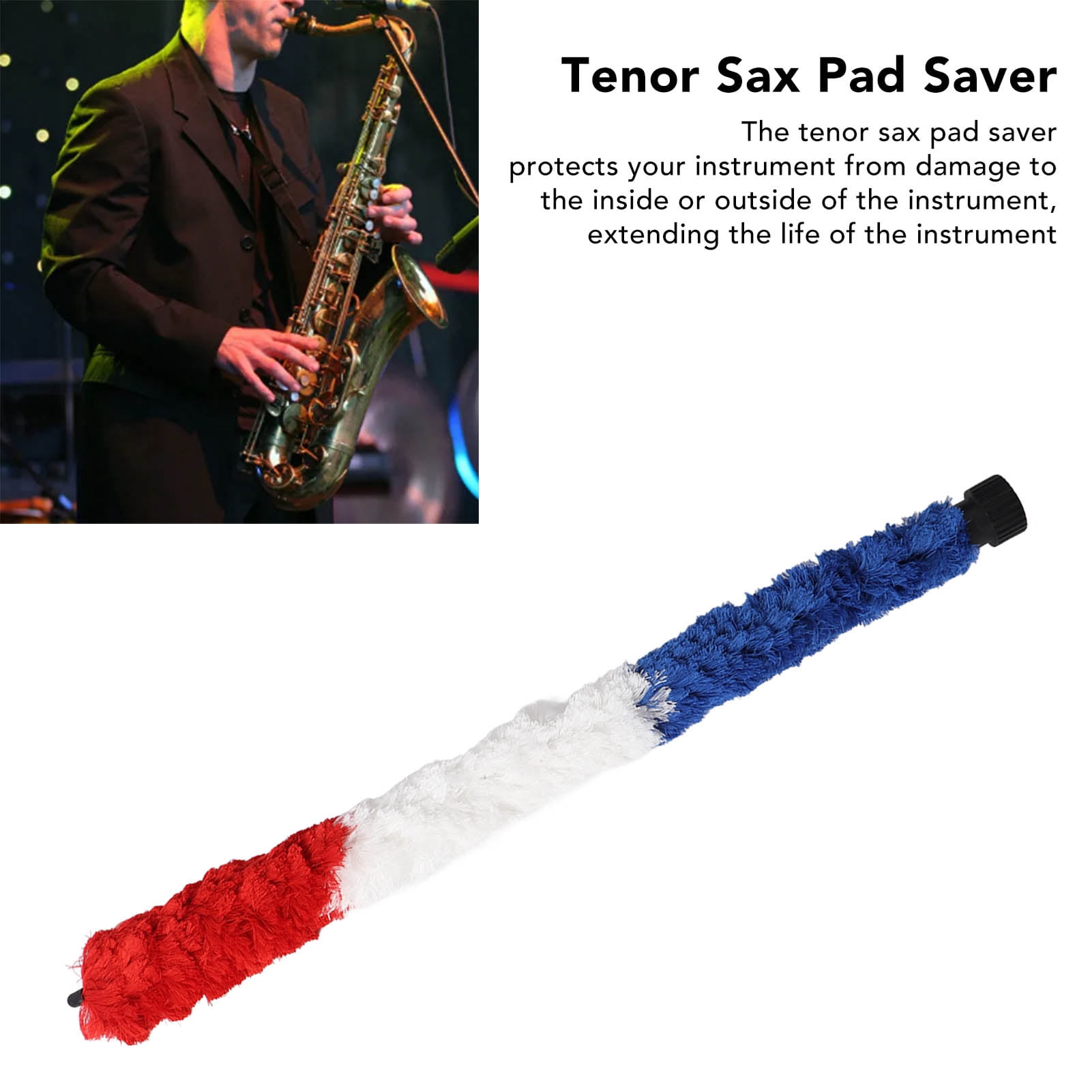 Rupoun Tenor Saxophone Cleaning Brush Rod Sax Pad Saver Cotton Swab 3 Color Music Accessories for Woodwind Maintenance 24.41 inches
