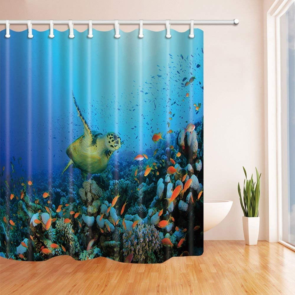 WOPOP Sea Animals Sea Turtles Swimming with Fish in Coral Polyester