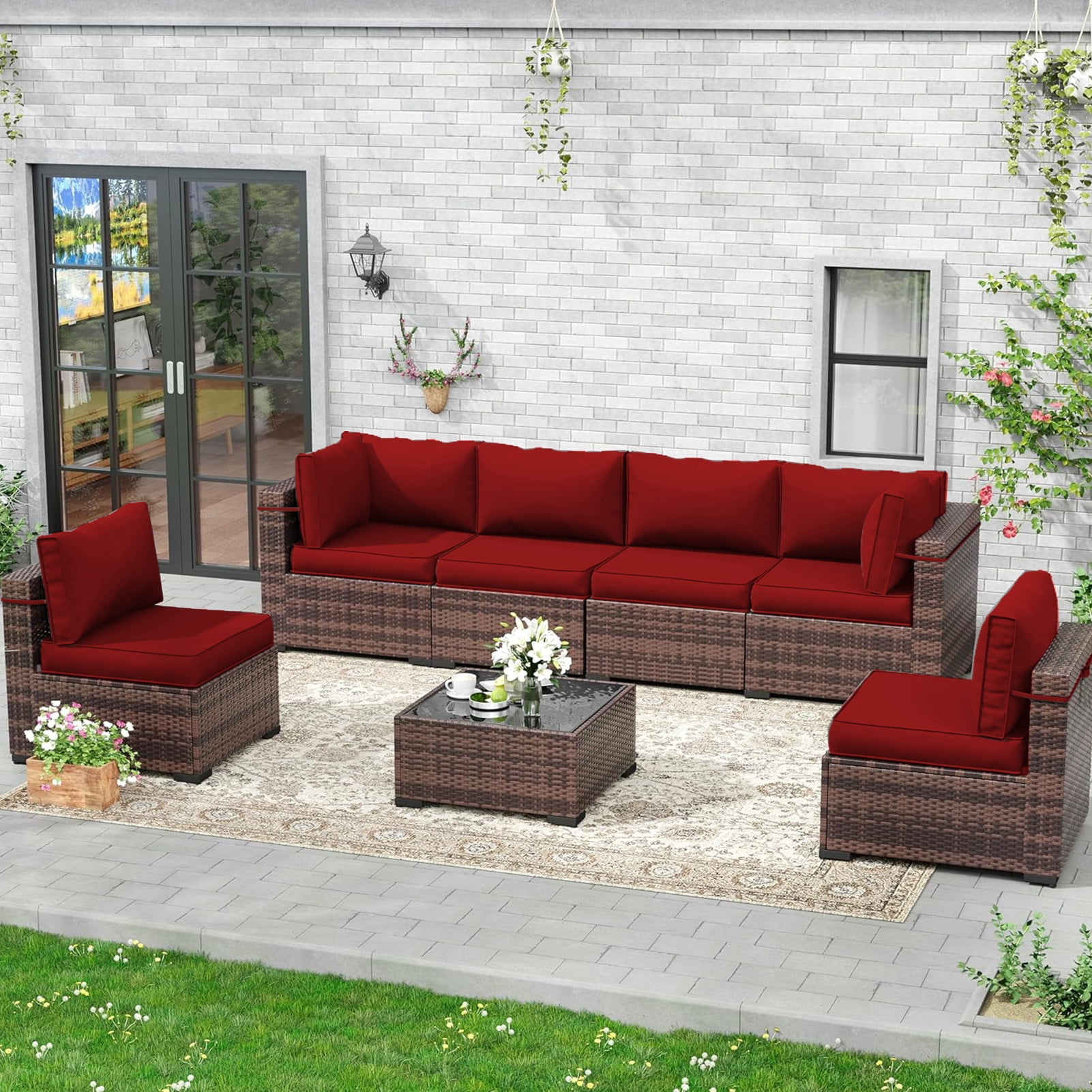 XXLYY Outdoor Replacement Cushions for Patio Furniture, 14 Piece Patio Sectional Cushions, 4" Water-Resistant Replacement Sofa Cushions Fits 6-seat Rattan Conversation Set