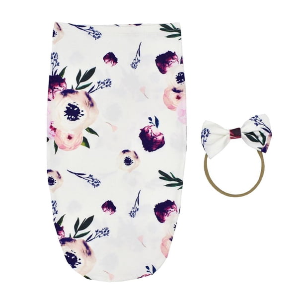 Manta de Baby Floral Toalla de baño con diadema Púrpura Sunnimix Envoltura de pañales para bebés