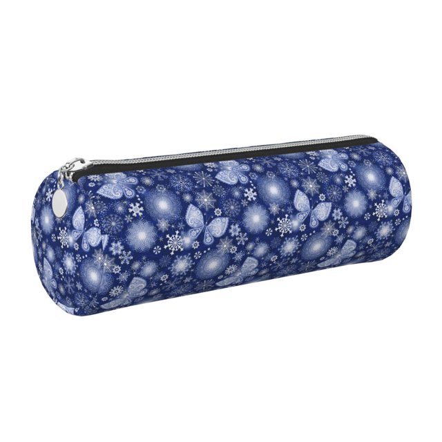 Easygdp Beautiful Snowflake Butterfly para Estuche de Lápices Cilíndrico de Cuero con Cremallera, Organizador de Lápices de Cuero para Escuela, Oficina y Viajes