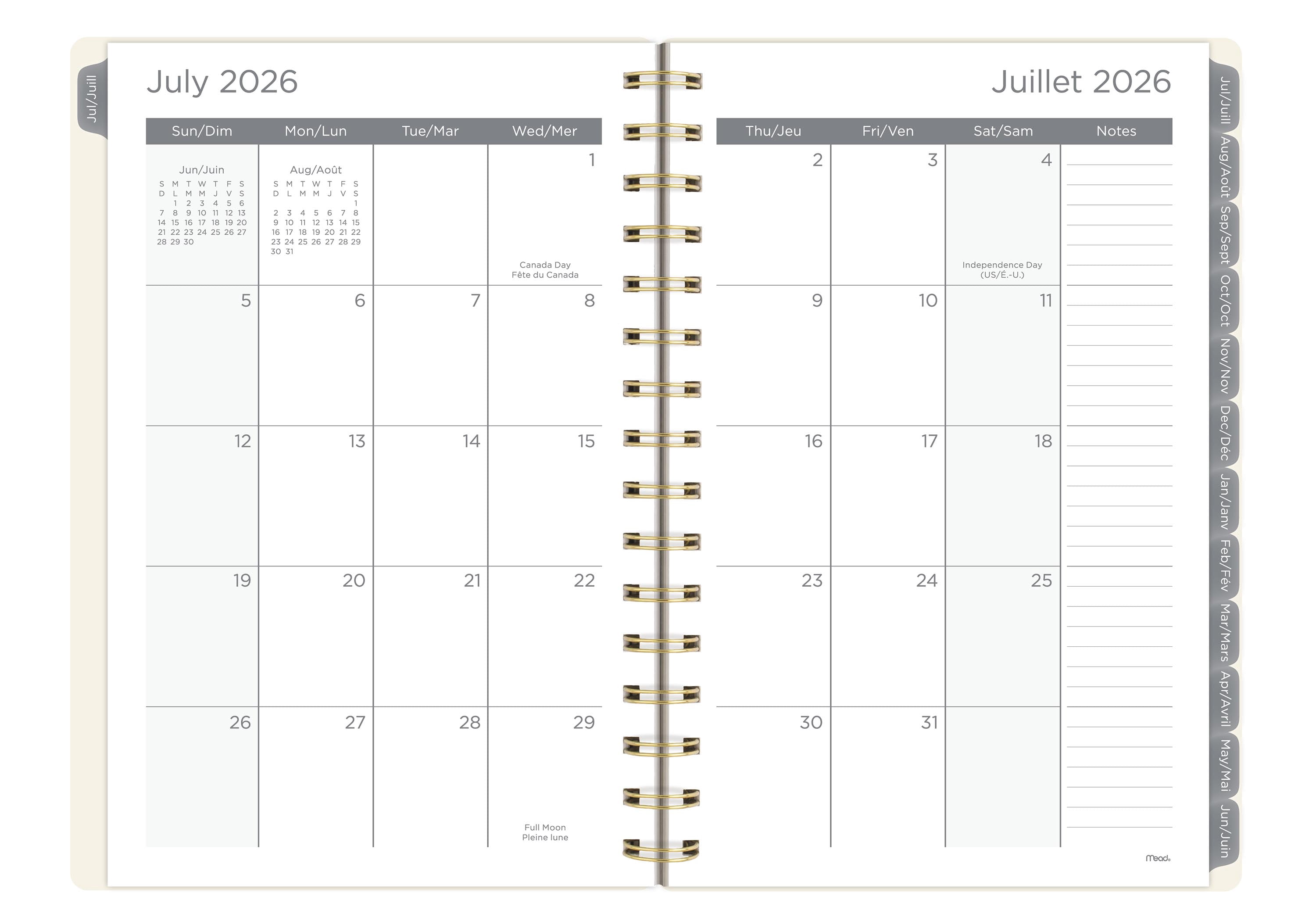2026-2027 Mead Coloured Hearts Small Weekly and Monthly Academic Year Planner