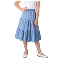 thumbnail image 2 of BLTIBY Girl's Denim Midi Skirt Ruffle Hem Elastic Waisted A Line Skirts 2026 Casual Summer Outfit Blue 8-9 Years, 2 of 8