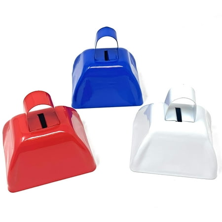 Bulk 24 Pack of Patriotic Cowbell Noise Makers - Steel Construction for The Best Bell Sound But Small Enough for Tiny Hands - American Flag Red, White and Blue