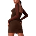 thumbnail image 3 of VISgogo Vestido ajustado de verano de color sólido para mujer, diseño de corte en el pecho plisado de manga larga Casual de una pieza VISgogo  moda, 3 of 5