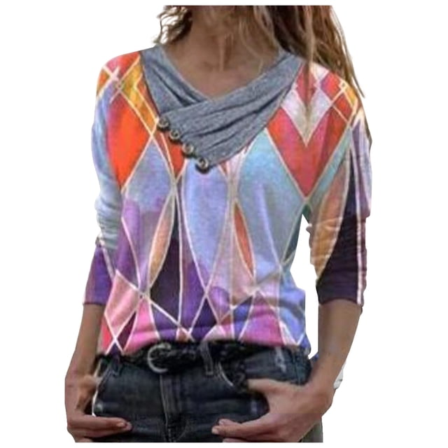 Gibobby Blusas De Manga Larga Para Mujer Mujeres Tie-dye Impreso Bordado Collar Manga Larga Pullover Blusa Tops(Azul, S)