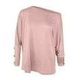 thumbnail image 4 of Women's One-Word Neck Shoulder Button Pullover Off-Shoulder Solid Loose T-shirt Blouse, 4 of 5