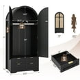 thumbnail image 2 of Armoire Wardrobe Closet with Drawers, Wood Bedroom Armoires and Wardrobes with Rattan Doors for Hanging Clothes, Arched Clothing Cabinet,Black, 2 of 10