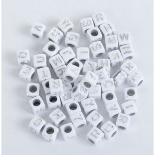 500 White Acrylic Vowels Only Letter Beads with Gold Letters 6mm with 3.4mm  Hole 