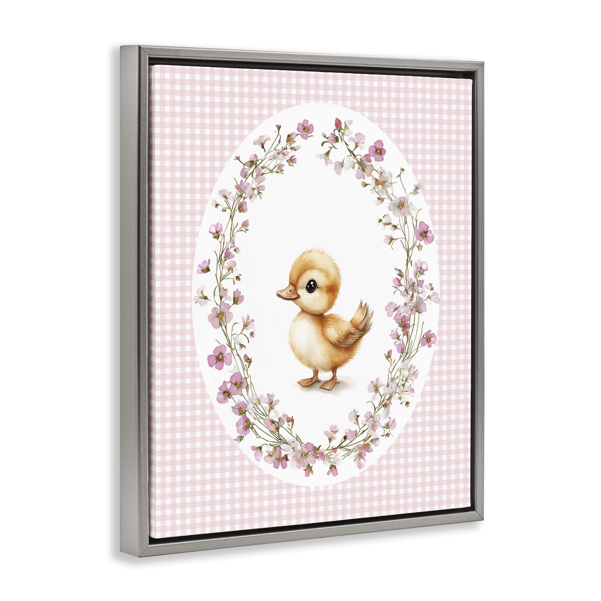Stupell Industries Spring Gingham Duckling Gray Framed Floater Canvas Wall Art, design by Christine Simpson Art