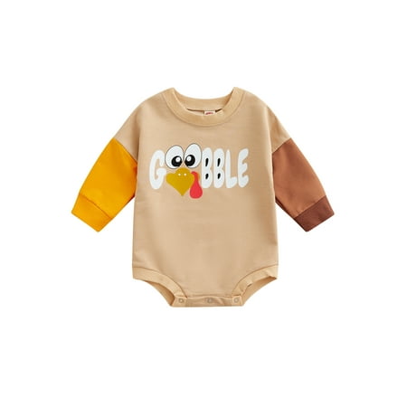 

Bagilaanoe Newborn Baby Girl Boy Thanksgiving Romper Sweatshirt Long Sleeve Bodysuit Turkey Letter Print Pullover 6M 12M 18M 24M Infnat Fall Tops Tee