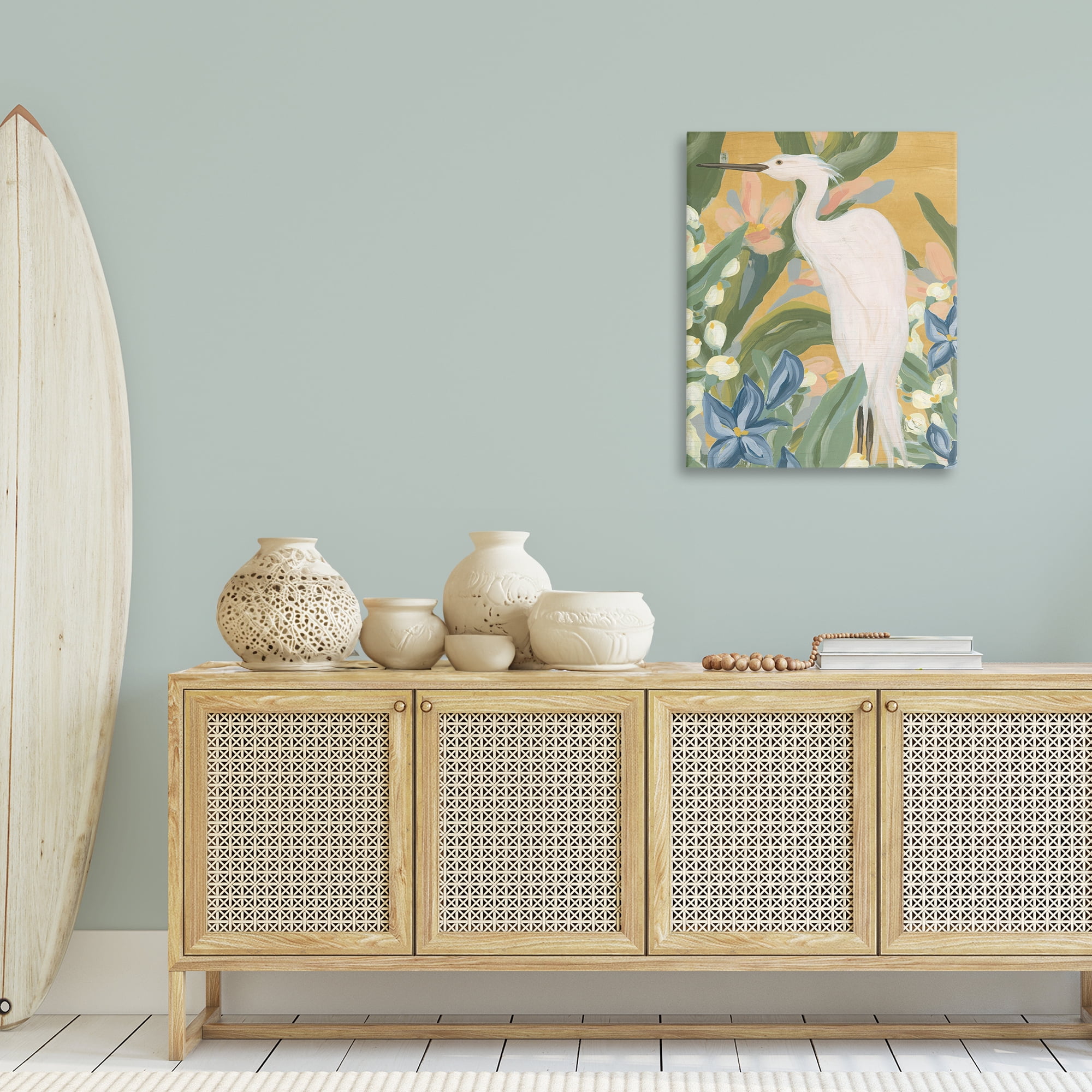 Stupell Industries Tropical Egret Painting Animals & Insects Painting Gallery Wrapped Canvas Art Print Wall Art, 24 x 30