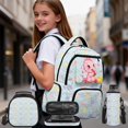 thumbnail image 2 of HUIACONG 4PCS Pink Dino Student School Backpack Set, 17" Lightweight Bookbag with Lunch Box for Kids Age 7-12, 2 of 7