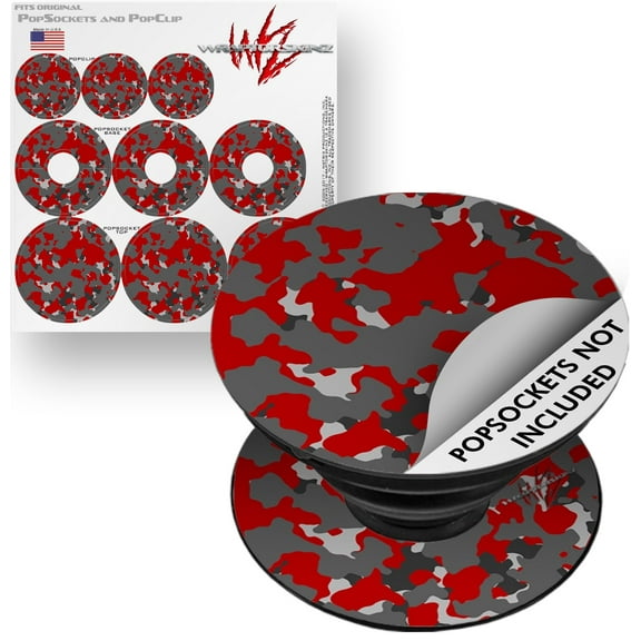 Decal Style Vinyl Skin Wrap 3 Pack for PopSockets WraptorCamo Old School Camouflage Camo Red (POPSOCKET NOT INCLUDED) by WraptorSkinz