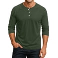 thumbnail image 4 of 3/4 Sleeve Baseball T-Shirts Mens Henley Tops Sport Athletic Jersey Tee Buttons Shirts Dark Green L, 4 of 5