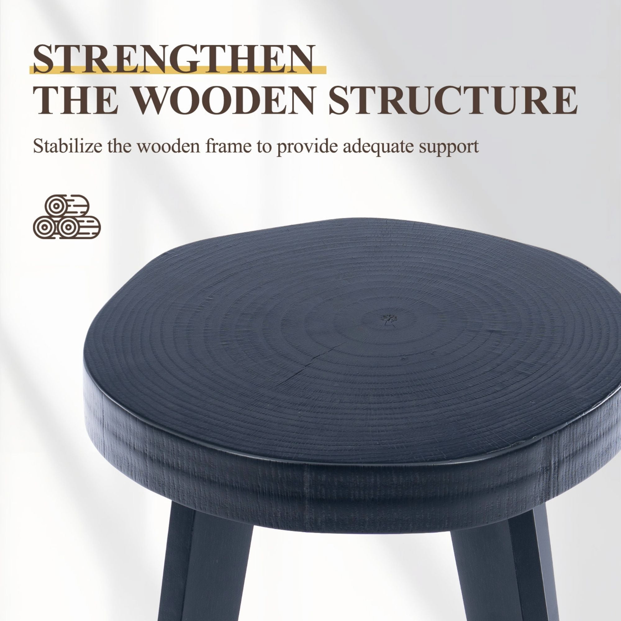 Dayalane 24" Backless Bar Stools Set of 4, Rustic Farmhouse Counter Height Stool with Live Edge Tree Ring Seat, Wooden Barstools for Kitchen Island Bistro Bar and Home Dining，Black