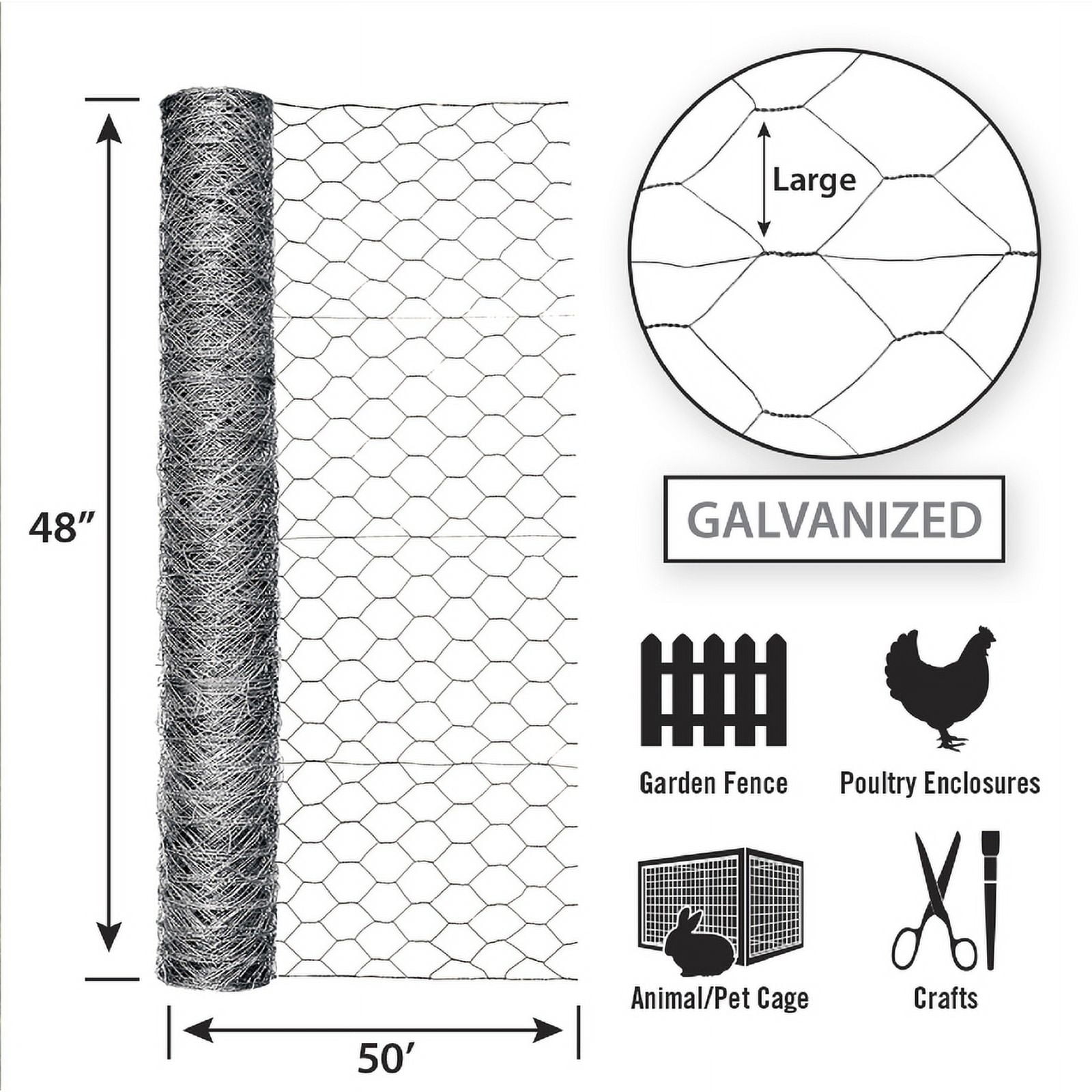 Garden Zone 50 ft. X 48 in. Galvanized Steel Poultry Netting