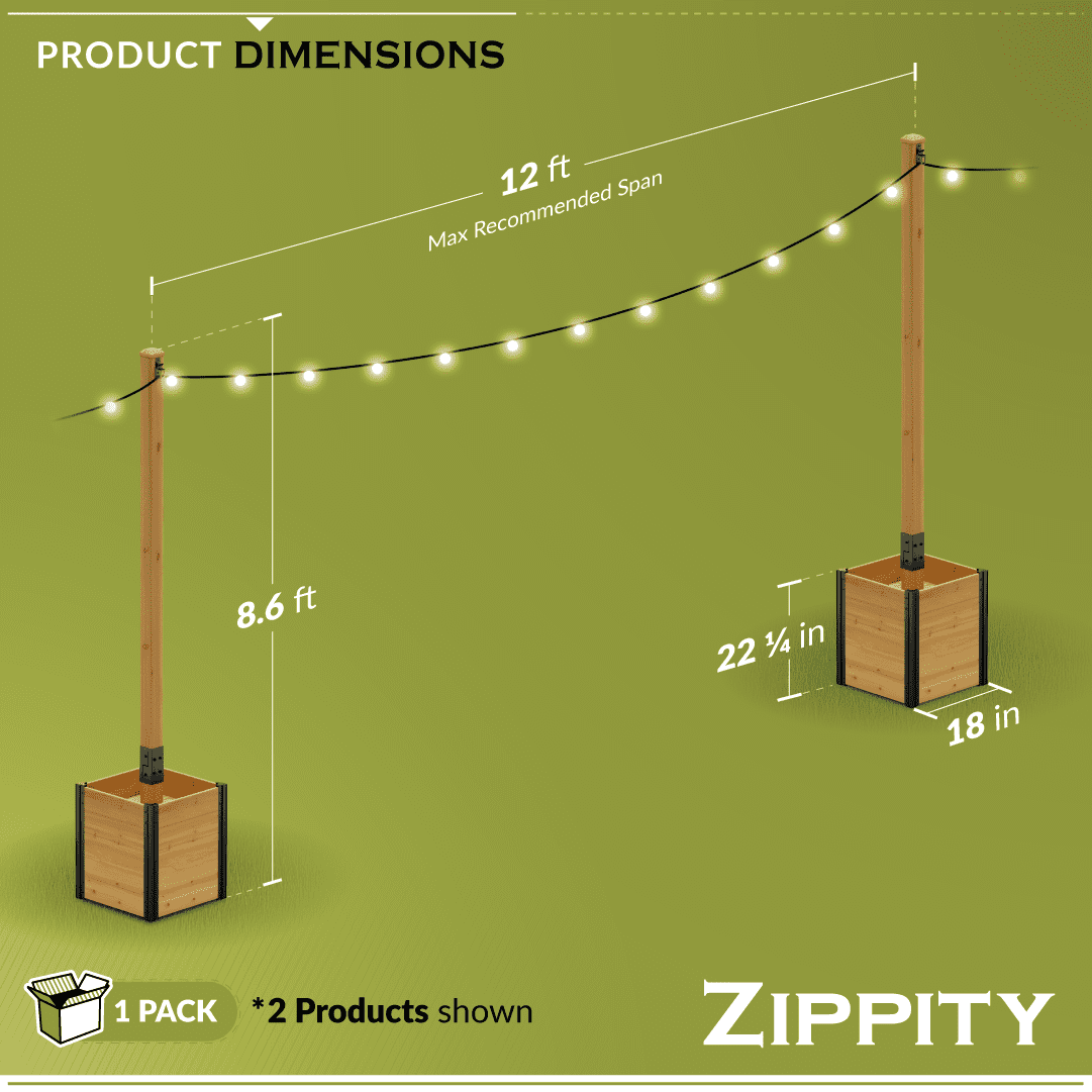 8.5ft H (1 Post w/ Planter) Freestanding Zippity Concord String Light Post for Outdoor Hanging Lights, Light Poles for Outside Balcony Lights, Patio Decor for String Lights, ZP19081