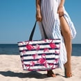 thumbnail image 3 of Wukai Dark Blue Stripes and Flamingos Print Zipper Bag,large Beach Tote Bag,Waterproof Sandproof Bag,Grocery and Picnic Tote Travel Bag, 3 of 5