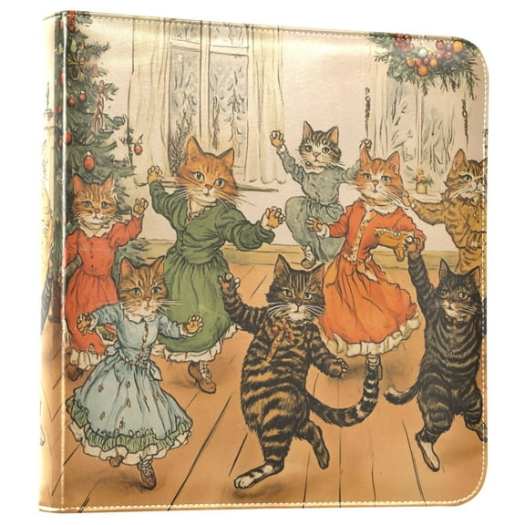 FORMRS 3 Ring Photo Album 4"x6" Self Adhesive Large Capacity PU Leather Cover, Cats in Party