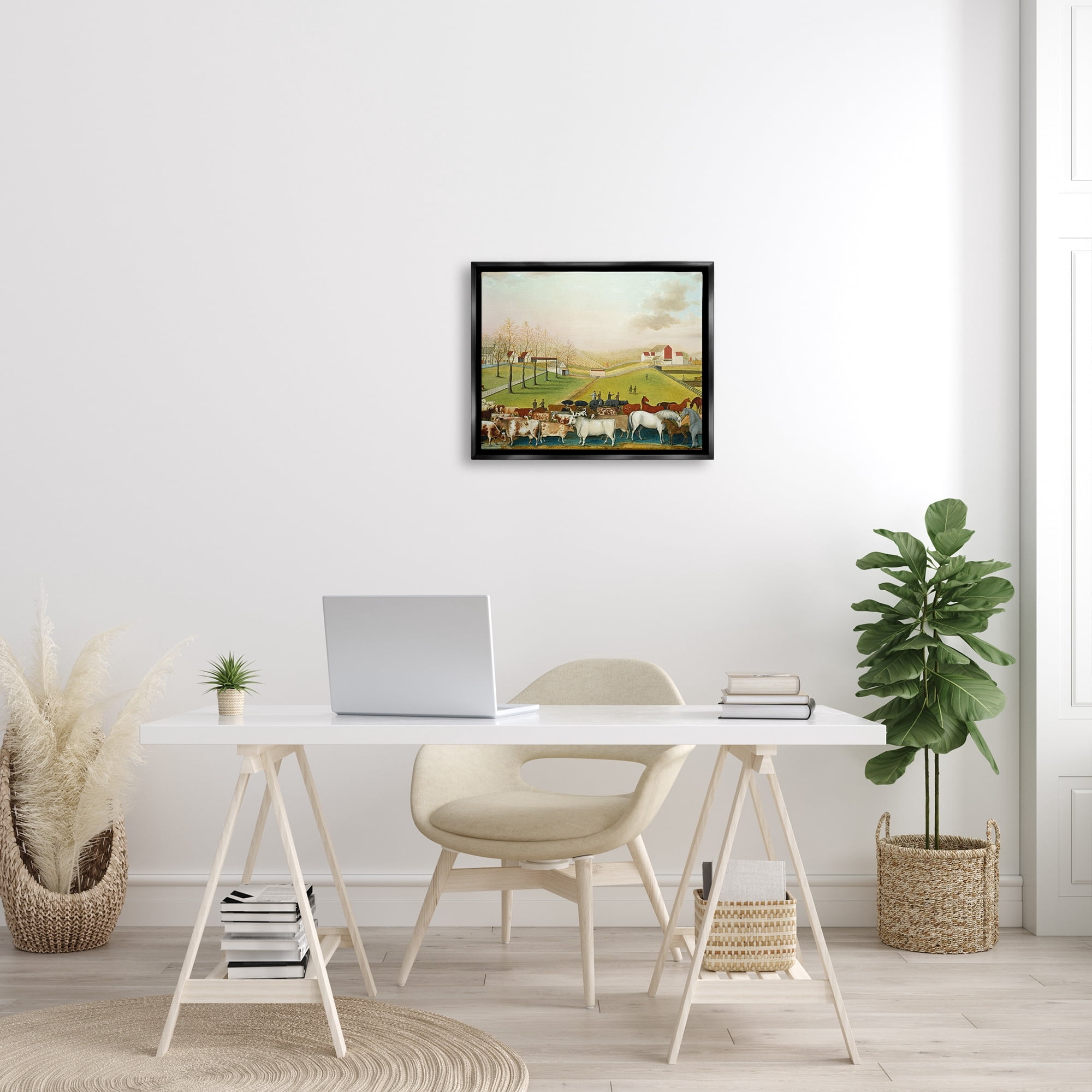 Stupell Industries The Cornell Farm Edward Hicks Classic Farm Painting Painting Metallic Gold Floating Framed Canvas Print Wall Art, Design by one1000paintings