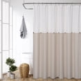thumbnail image 1 of Farmhouse Linen Blend Shower Curtain, Rustic Button Color Block Fabric Waterproof Shower Curtain, 1 of 7