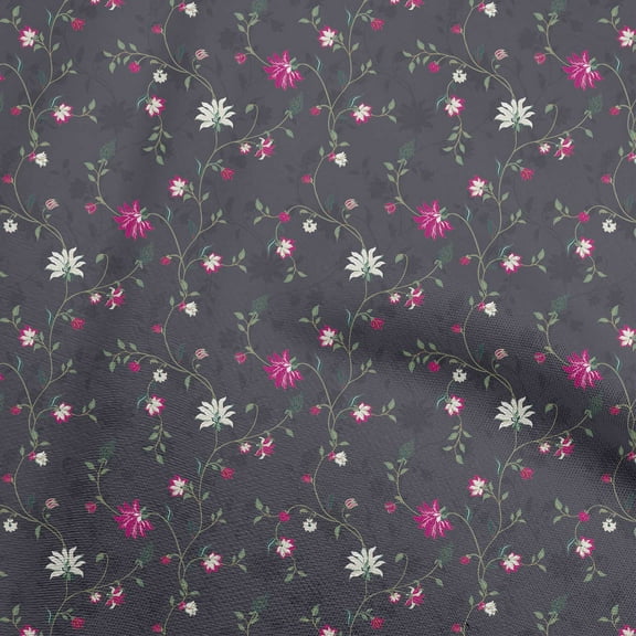 oneOone Polyester Spandex Dark Teal Blue Fabric Floral Craft Projects Decor Fabric Printed By The Yard 56 Inch Wide