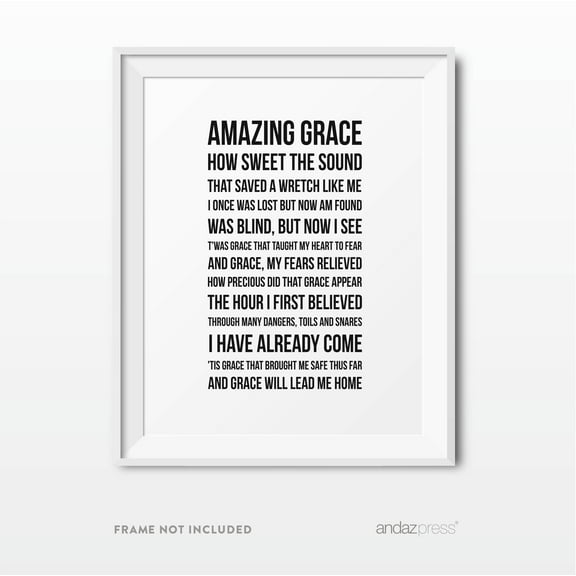 Amazing Grace Hymn, Long Version Bible Verses Religious Wall Art, Modern Black and White