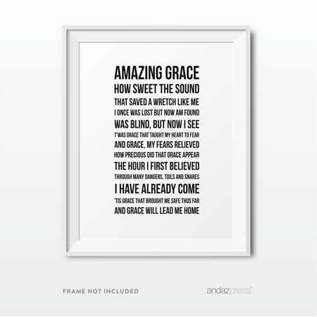 Amazing Grace Hymn, Long Version Bible Verses Religious Wall Art, Modern Black and