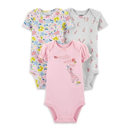 Carter's Child of Mine Baby Girl Short Sleeve Bodysuits, 3-Pack, Preemie-24 Months