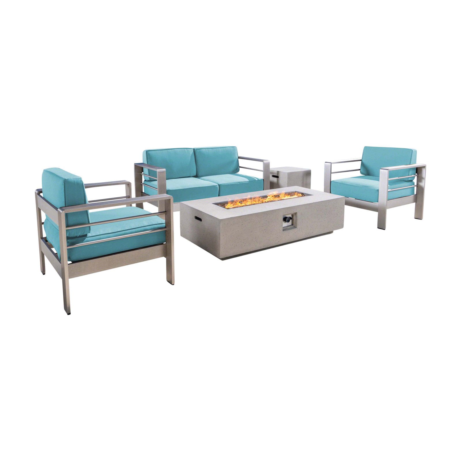 Home Cape Coral Aluminum 5 Piece Fire Pit Patio Set