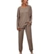 thumbnail image 1 of Top y Pantalones de Manga Larga Ropa de Dormir Ropa de Dormir para Mujer Pijamas Sueltos Informales de Color Puro Ropa de Dormir para el hogar Marrón L, 1 of 6