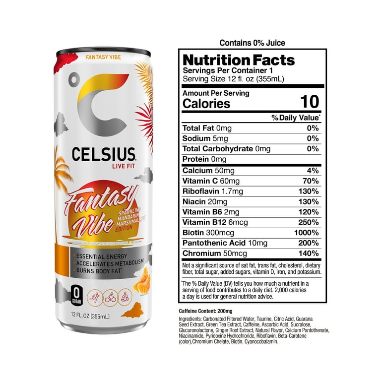 CELSIUS Sugar-Free Sparkling Fantasy Vibe, Essential Energy