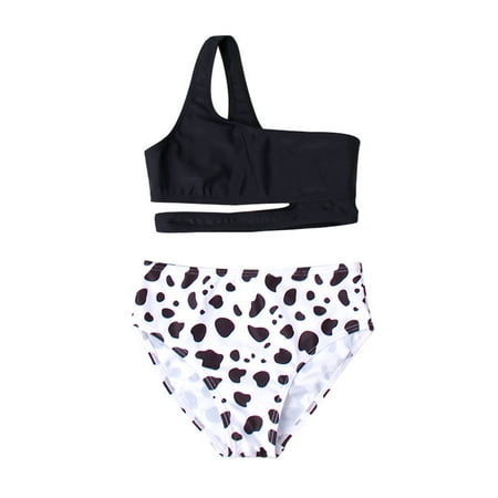 

FOCUSNORM Kids Baby Girl Swimsuit 2Pcs Bathing Suit One Shoulder Strap Tops Bikini Triangle Shorts Swimming Set